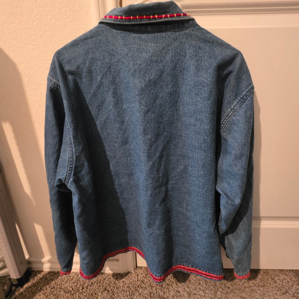 New Direction Womens XL Denim Snowman Embroidered Jacket Holiday Festive Blue - Picture 6 of 8